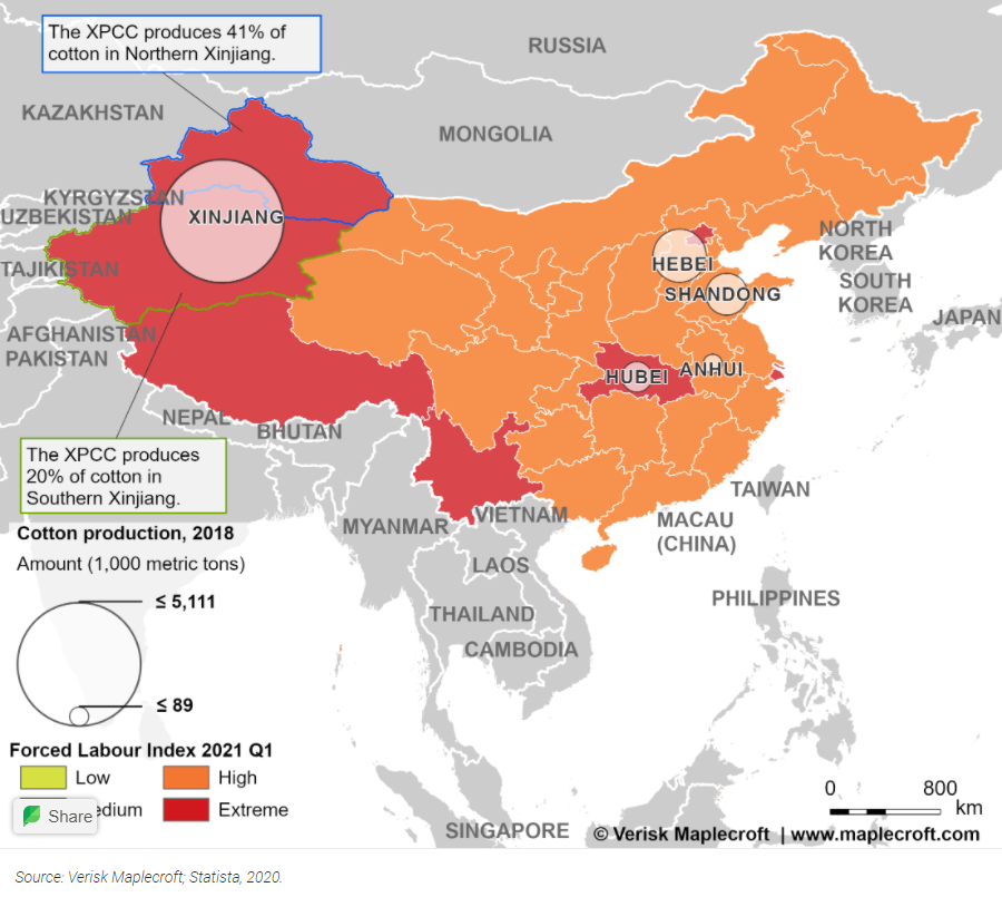 Figure 1: Xinjiang, one of the regions with the highest levels of forced labour risk in China