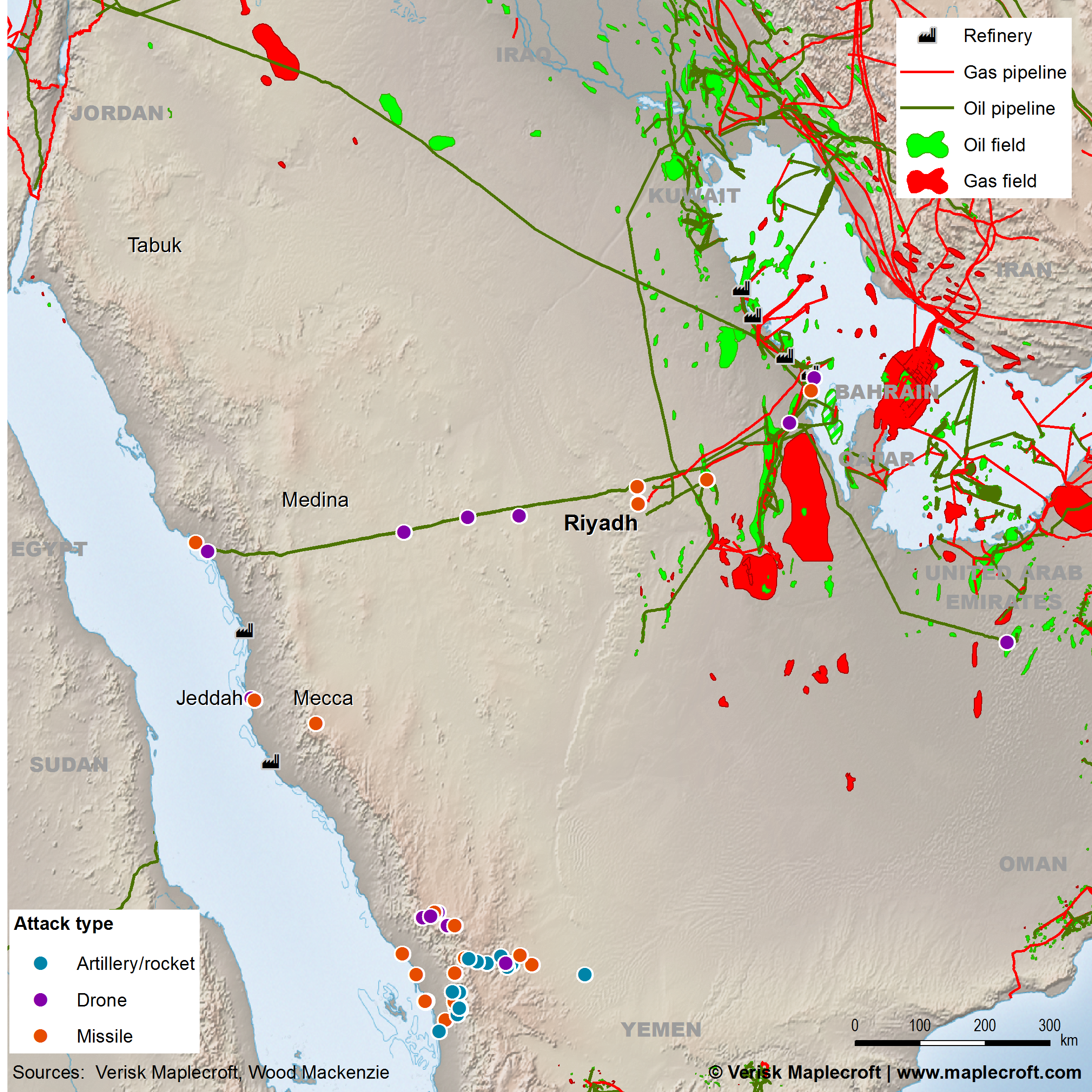 Rocket, drone & missile attacks against Saudi Arabia, 2019 - 2021