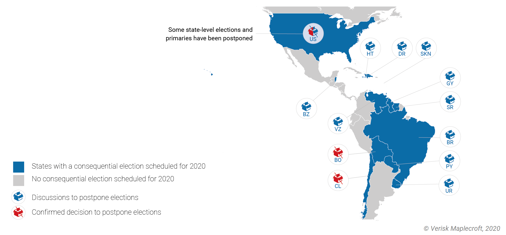 Consequential elections in the Americas for 2020, as of 26 March 2020