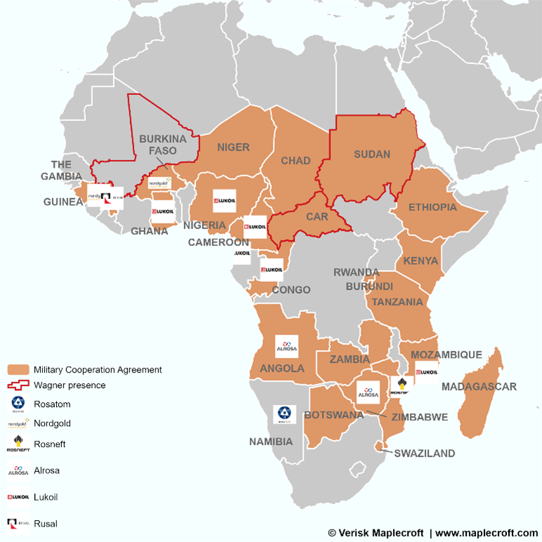 Figure 2: Russia's military assistance and businesses in sub-Saharan Africa