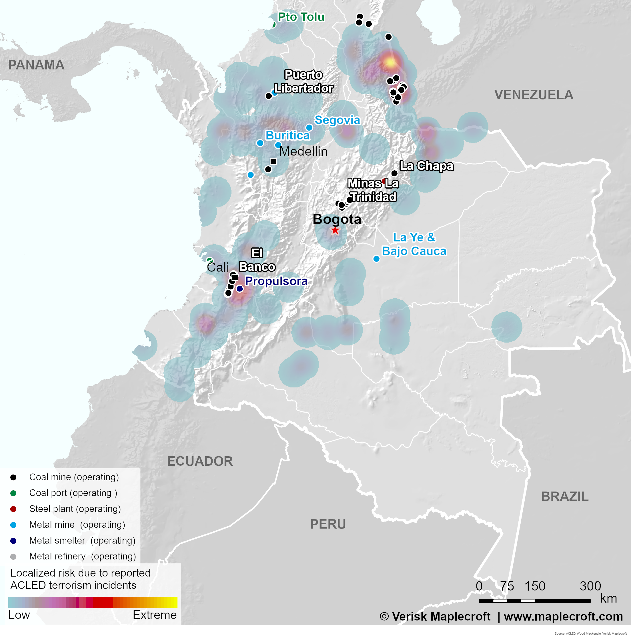 Colombia - Terrorism incidents since 2021 and mining infrastructure