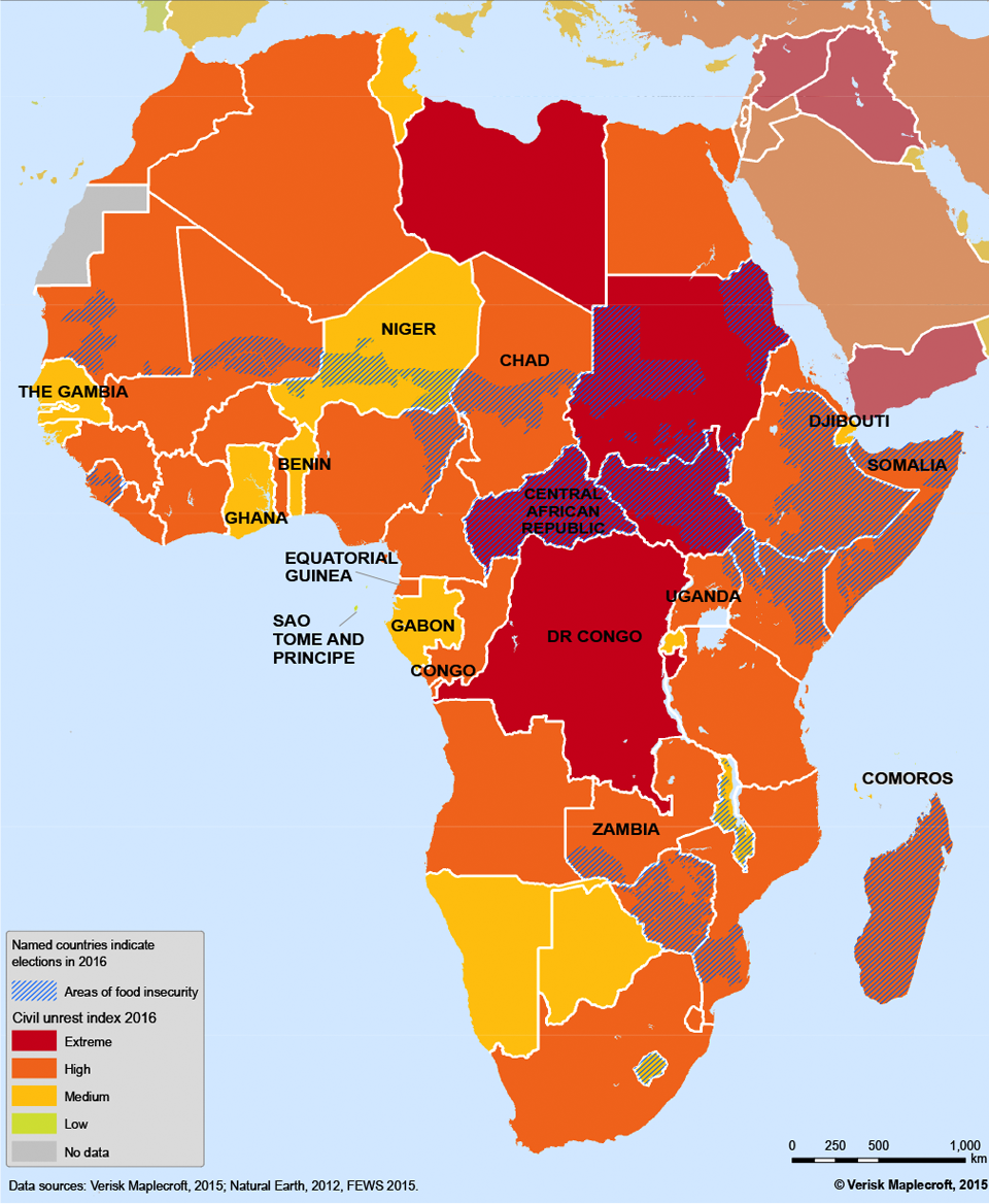 Risk of food insecurity and civil unrest in sub-Saharan Africa