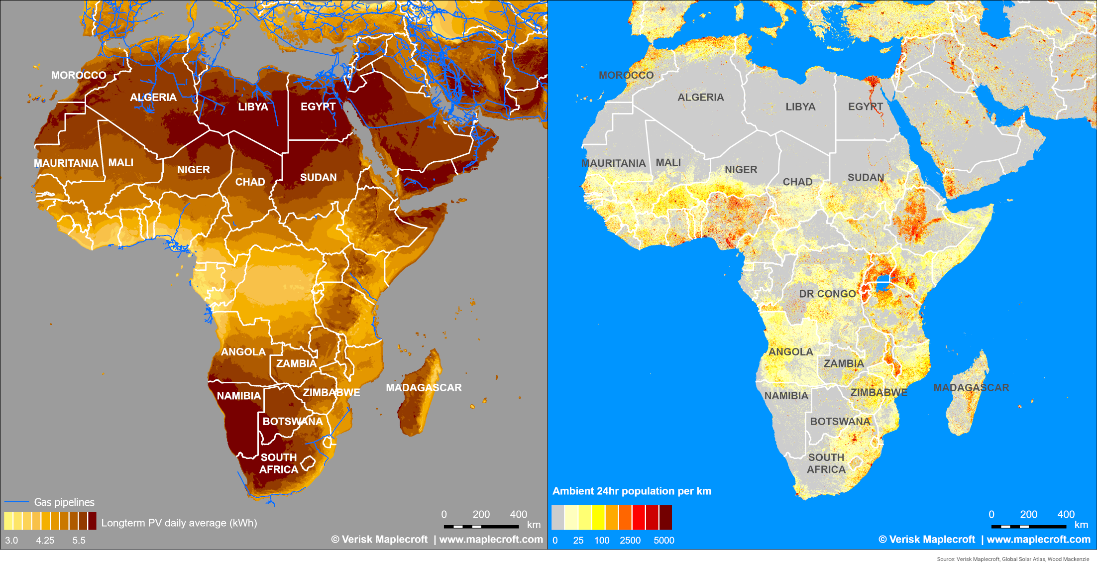 Figure 1: Solar power potential and population density