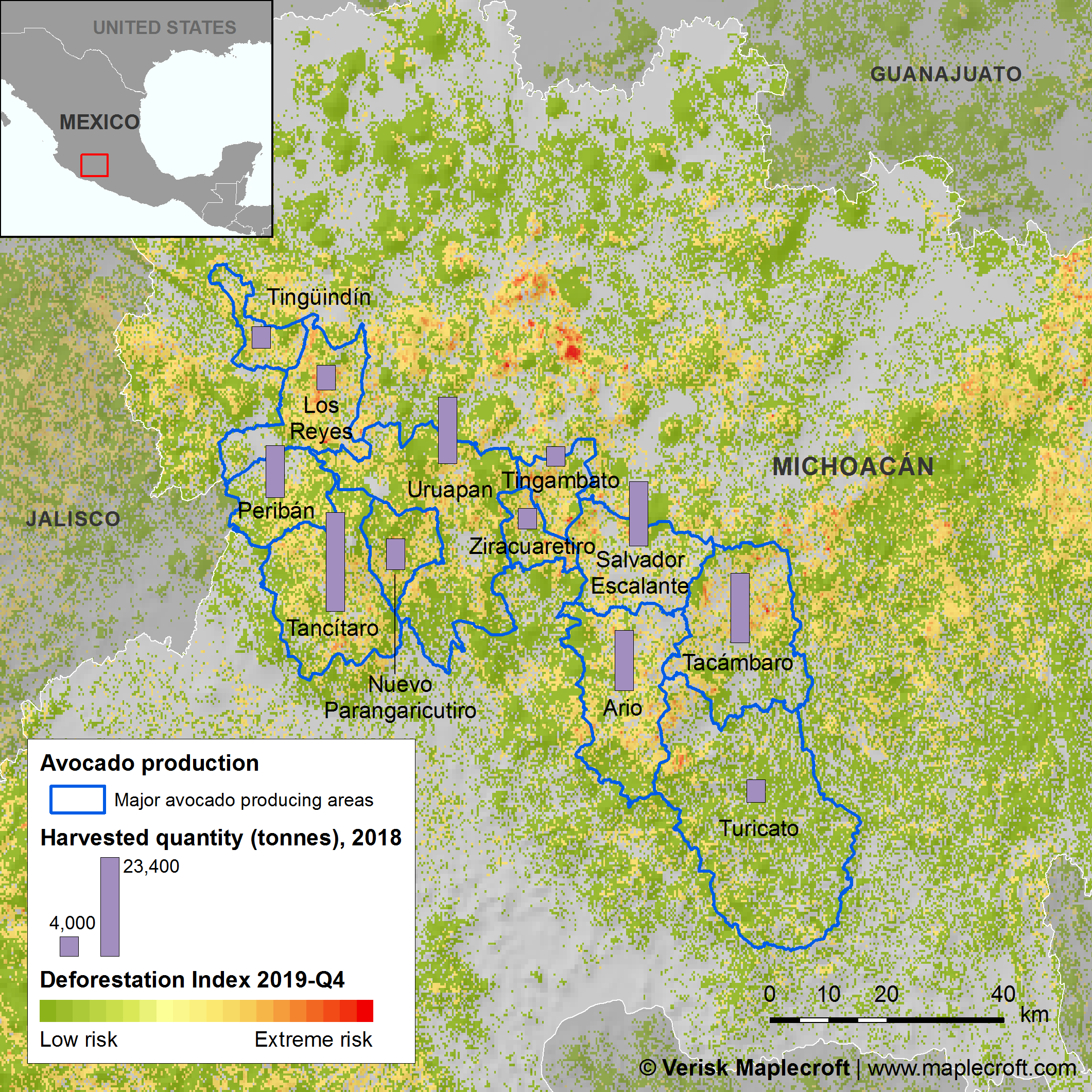 Deforestation risks in Mexico’s avocado-producing regions 