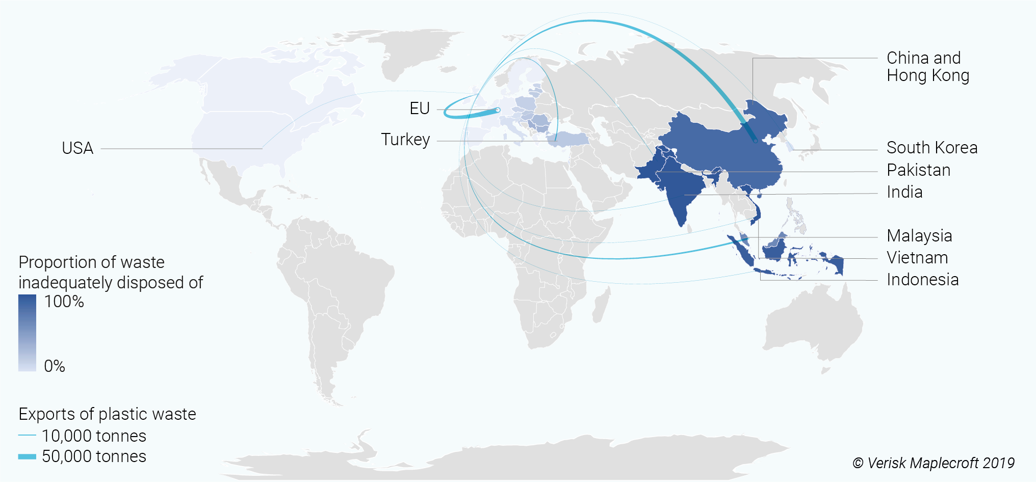 The UK will likely divert plastic waste to countries with high proportions of mismanaged waste