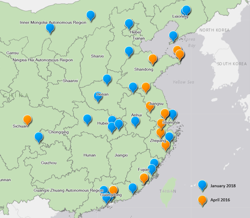 Urban districts and cities that have been selected to pilot social credit systems