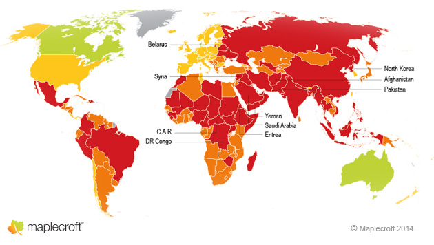 Forced or Involuntary Labour Index 2015_map