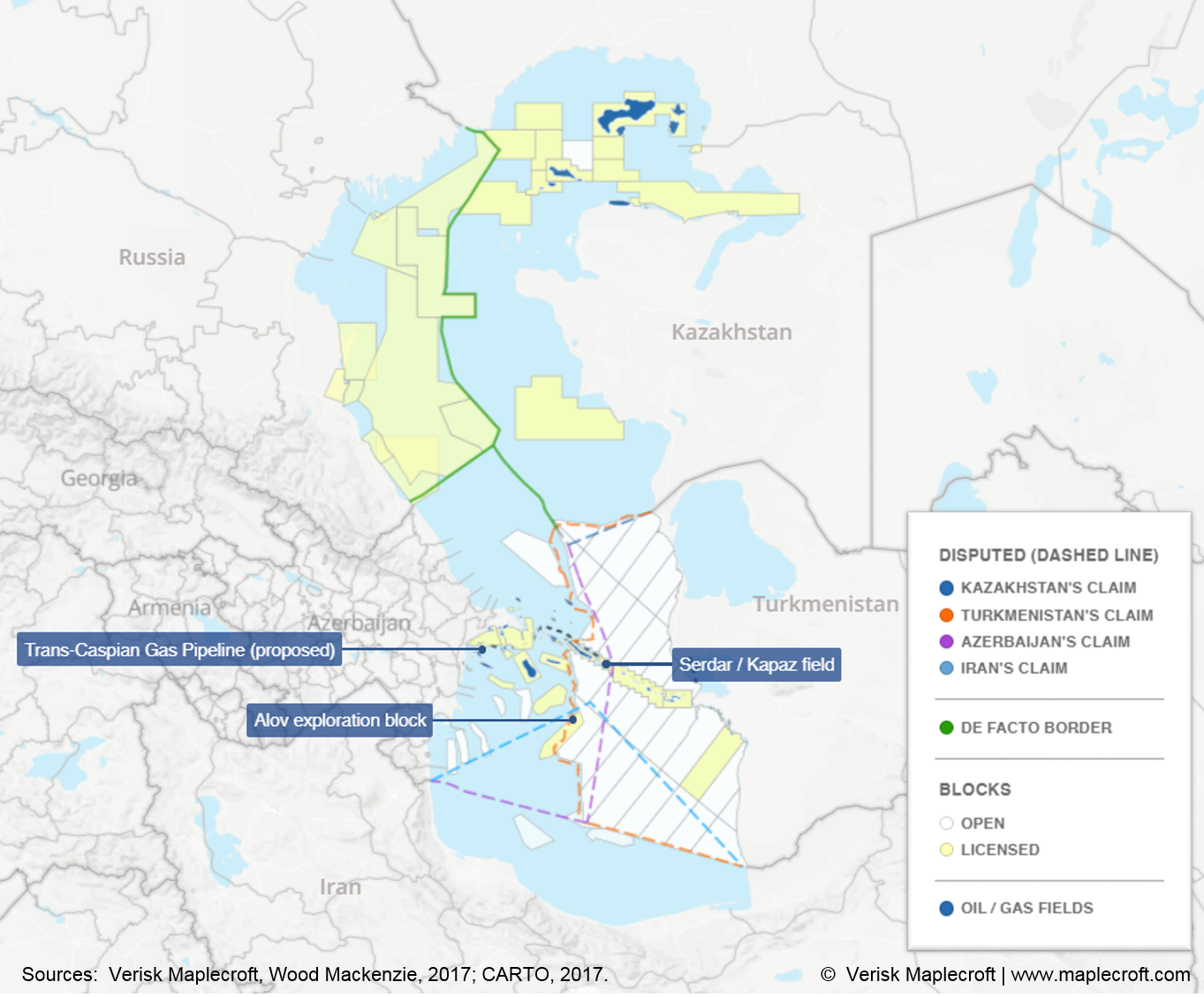 Territorial disputes in the Caspian are driven by unequal hydrocarbon distribution