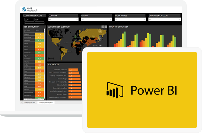Laptop with Verisk Maplecroft data in Power Bi